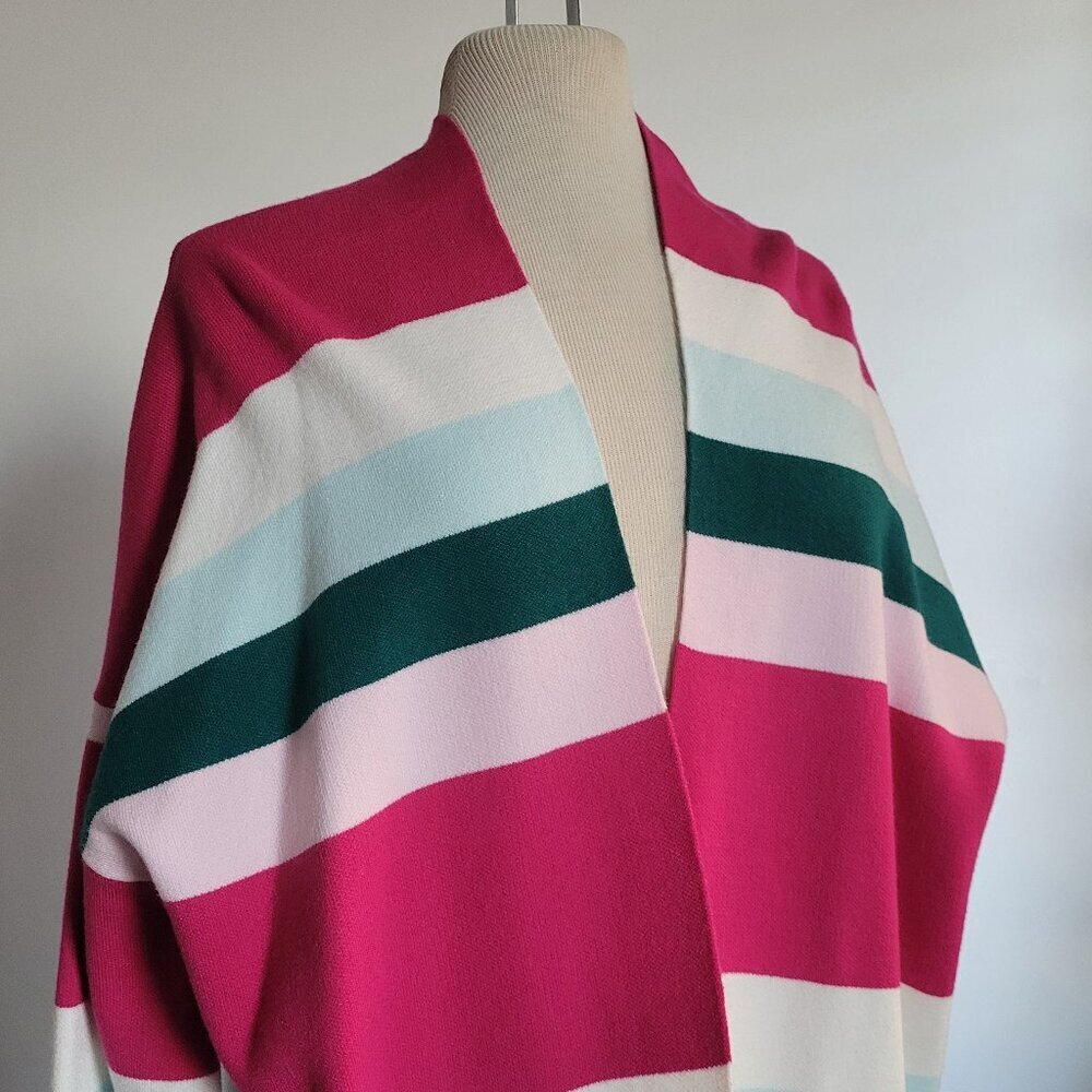 Crown and Ivy Rainbow Striped Relaxed Open Front Sweater/Jacket (Size: M)